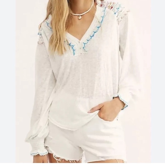 Free People Tops - Free People Siesta Fiesta Top Long Sleeve Crochet Size Small